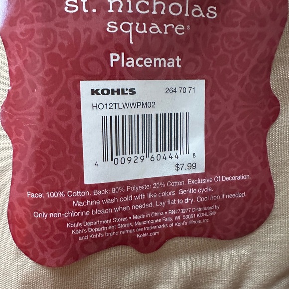 (6) St Nicholas Square Festive Snowman Holiday Placemat, NWT - Picture 4 of 5